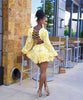 VAZN 2023 Early Autumn Yellow Plus Size Chiffon Sweet Holiday Full Sleeve Backless Group Short Pants Women 2 Piece Set