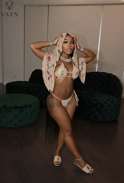 VAZN 2023  Beach Set Young Open Hooded Mini Cloth 2 Piece Underwears Slim Women 3 Piece Set