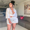 VAZN 2023 Solid Summer Modern V-Neck Full Sleeve Elegant Street Clothing Suits 2 Piece Set Women Top And Pant