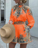 VAZN 2023 Ladies Spring Street Casual Style Women Suit Long Sleeve Shirt Elastic Short Pants Printed 2 Piece Sets