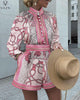 VAZN 2023 Ladies Spring Street Casual Style Women Suit Long Sleeve Shirt Elastic Short Pants Printed 2 Piece Sets
