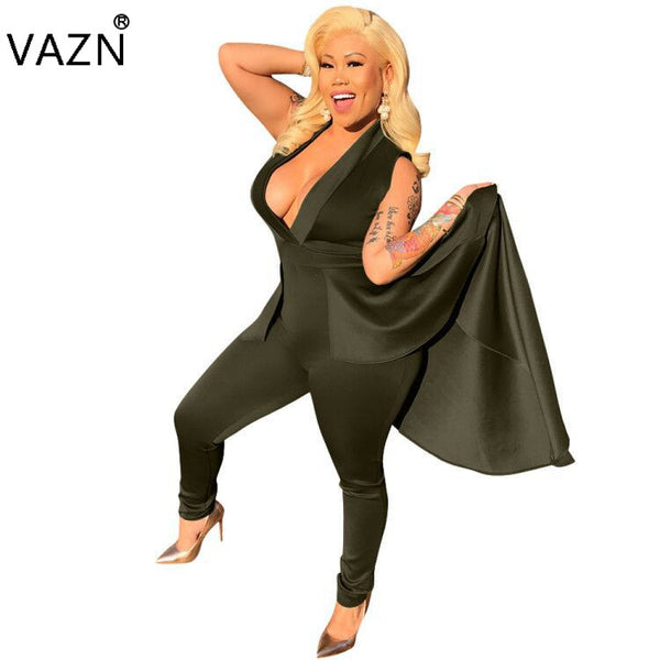 New Arrive Best Quality 2022 Bodycon Jumpsuit V-Neck Full Length Jumpsuit Summer Sleeveless Sexy Jumpsuit W8029