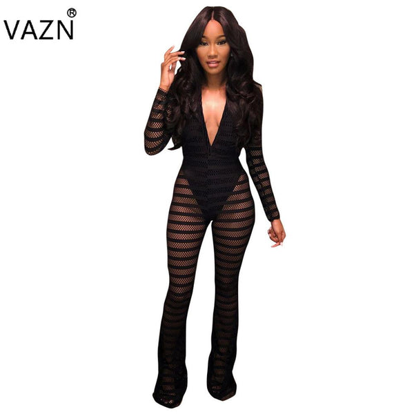 Special Design 2022 Popular Bodycon Jumpsuit Black Patchwork Lace Jumpsuit V-Neck Sexy Club Wear LM936