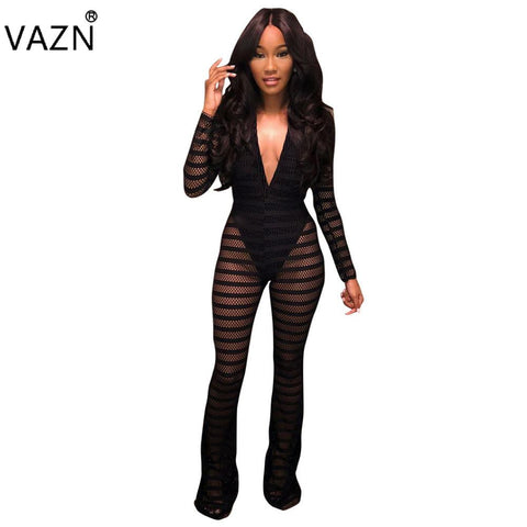 Special Design 2022 Popular Bodycon Jumpsuit Black Patchwork Lace Jumpsuit V-Neck Sexy Club Wear LM936