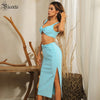 VC Women's Suit Celebrity Party Cocktail Party Dress Twisted Cross Design Sleeveless Sky Blue Bandage Two-piece Set