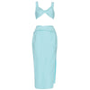 VC Women's Suit Celebrity Party Cocktail Party Dress Twisted Cross Design Sleeveless Sky Blue Bandage Two-piece Set