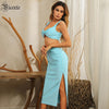 VC Women's Suit Celebrity Party Cocktail Party Dress Twisted Cross Design Sleeveless Sky Blue Bandage Two-piece Set