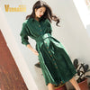 Autumn Winter Long Shirt Dress Women 2022 Long Sleeve Green Blue Color Vintage Dress Pocket with Belt Vestido