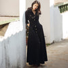 Brand 2022 Autumn New Summer Women Turn-down Collar Blue Black Dress Three Quarter Sleeve High Waist Vintage Maxi Dress