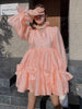 VGH Korean Patchwork Bowknot Dress For Women V Neck Long Sleeve Solid Casual Loose Mini Dresses Female 2023 Clothing New