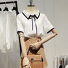 Women's Summer Chiffon Blouse Lapel Short Sleeve Bow Lace Up Shirt Women White Blouses Top Female Korean Fashion New
