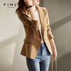 VIMLY Autumn Blazer Coat For Women Notched Single Breasted Blazer Office Lady Business Jackets Female Clothes F8699