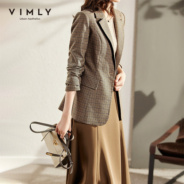 VIMLY Plaid Suit Jacket for Women Autumn Winter 2022 Casual Office Lady Business Capable Blazer femme Coats F8666