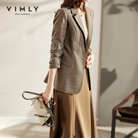 VIMLY Plaid Suit Jacket for Women Autumn Winter 2022 Casual Office Lady Business Capable Blazer femme Coats F8666