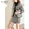 VIMLY Short Jacket 2 PCS Set For Women 2023 Winter Coat  Tweed Warm Skirt Houndstooth Elegant Female Plaid Overcoat F9612