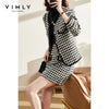 VIMLY Short Jacket 2 PCS Set For Women 2023 Winter Coat  Tweed Warm Skirt Houndstooth Elegant Female Plaid Overcoat F9612