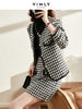 VIMLY Short Jacket 2 PCS Set For Women 2023 Winter Coat  Tweed Warm Skirt Houndstooth Elegant Female Plaid Overcoat F9612