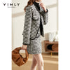 VIMLY Short Jacket 2 PCS Set For Women 2023 Winter Coat  Tweed Warm Skirt Houndstooth Elegant Female Plaid Overcoat F9612