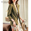 VIMLY Winter Bleazers For Women 2022 Lapel Blended Overcoat Elegant Office Lady Jacket Coats Female Green Coat F9086