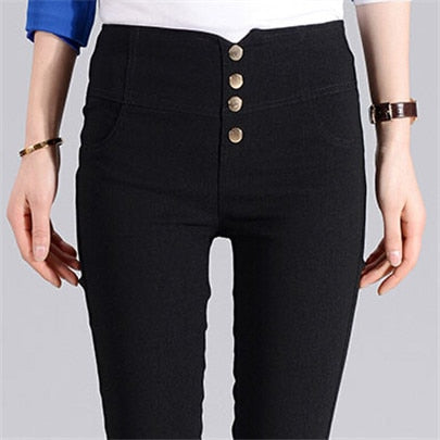Button Leggings Skinny Leggins Women Pencil Trousers Plus Size High Waist Legging Slim Ladies Pantalones Female Clothes