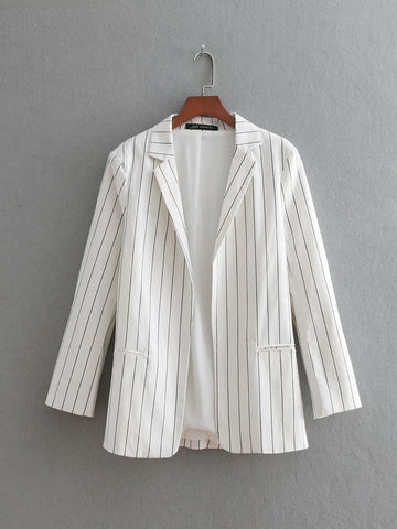 VOGUEIN New Womens White Black Striped Print Long Sleeve Cardigan Blazer Coat Wholesale