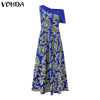 VONDA 2023 Summer Sexy Sundress Women Sleeveless Bohemian Printed Party Long Maxi Dress Off Shoulder Pleated Beach Vestidos Robe