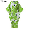 VONDA Ladies Bohemian Maxi Sundress Beach 2023 Summer Women Casual O Neck Long Bat Sleeve Vintage Printed Party Vestidos Belted