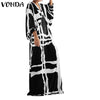 VONDA Vintage Long Maxi Dress 2023 Autumn Sexy V Neck Long Sleeve Printed Dresses Femme Loose Sundress Casual Bohemian Vestidos