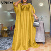 VONDA Women 2022 Sexy See Through Pleated Long Maxi Dress Ladies Summer Stand Collar Puff Sleeve Sundress With Lining Dress