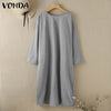 VONDA Women Autumn Solid Long Dress O Neck Long Sleeve Shirt Dress Elegant Vestido Midi Robe Femme Casual Party Sundress