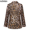 VONDA Women Leopard Printed Long Sleeve Suit Blazer Veste Femme Autumn Winter Casual Lapel Collar Button Up Coats Femme Overcoat