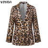 VONDA Women Leopard Printed Long Sleeve Suit Blazer Veste Femme Autumn Winter Casual Lapel Collar Button Up Coats Femme Overcoat