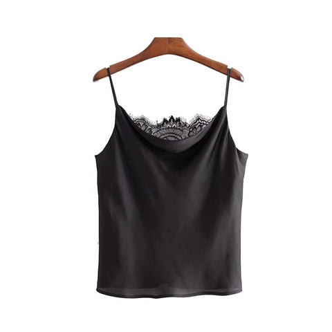 basic V neck lace patchwork camis blouse sleeveless adjustable straps shirts female casual white black chic tops WA040