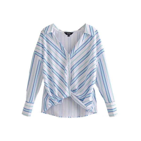 elegant striped oversized blouses long sleeve irregular pleated shirts ladies cute loose office wear tops blusas LA163