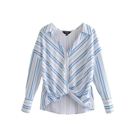 elegant striped oversized blouses long sleeve irregular pleated shirts ladies cute loose office wear tops blusas LA163