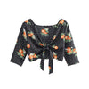 sexy V neck fruit dot print crop tops bow tie pleated half sleeve short style shirts ladies casual blouses blusa DA165