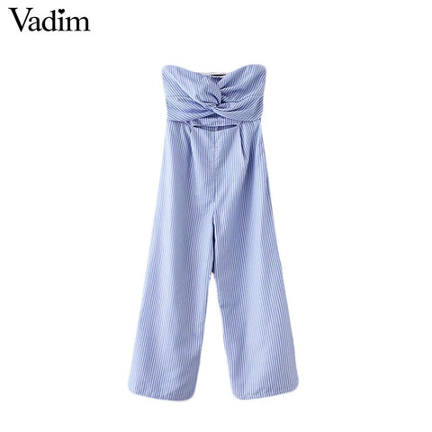 sexy striped sleeveless jumpsuits strapless backless pleated design cut out waist rompers female casual playsuits KA133