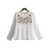 sweet ruffles floral embroidery chiffon blouse long sleeve O neck pleated shirts ladies casual chic tops blusas LA176
