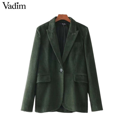 vintage Corduroy single button blazer pockets long sleeve warm outerwear office lady work wear baisc chic tops CT1611