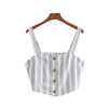 vintage striped crop tops blouse short style camis buttons staps sleeveless shirts female summer chic blusas WA030