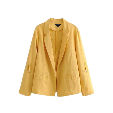 women casual notched collar solid blazer pockets side split candy colors female fashion summer outwear chic tops CA012