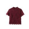 women cute lace crop tops short sleeve casual o neck blouses back zipper ladies fashion candy colors shirts blusas