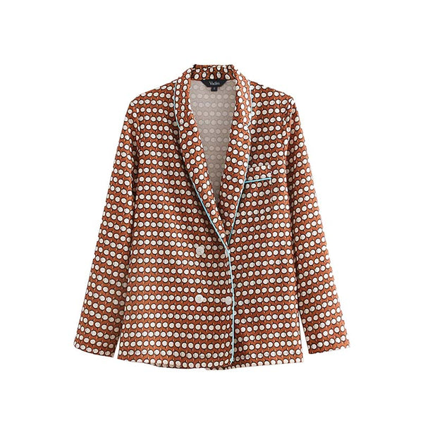 women elegant dot print blazer pockets double breasted long sleeve coat retro female casual outerwear chic tops CA041