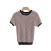 women elegant plaid knitted blouse short sleeve O neck stretchy basic shirt female casual summer tops blusas mujer DA169