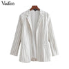 women elegant striped blazer Notched collar long sleeve coat female casual outerwear casaco feminine tops CA024