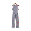 women elegant watermelon print striped jumpsuits sleeveless bow tie sashes o neck rompers female casual playsuits KA023