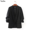 women elegant white black green blazer crimping three quarter sleeve outerwear notched pocket office casual tops CT1504