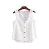 women hollow out embroidery blouse buttons sleeveless Eyelet shirts summer ladies casual black white tops blusas WA109