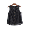 women hollow out embroidery blouse buttons sleeveless Eyelet shirts summer ladies casual black white tops blusas WA109