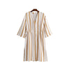 women loose striped long blouse V neck bow tie pockets side split shirts ladies office wear oversized tops blusas LA162